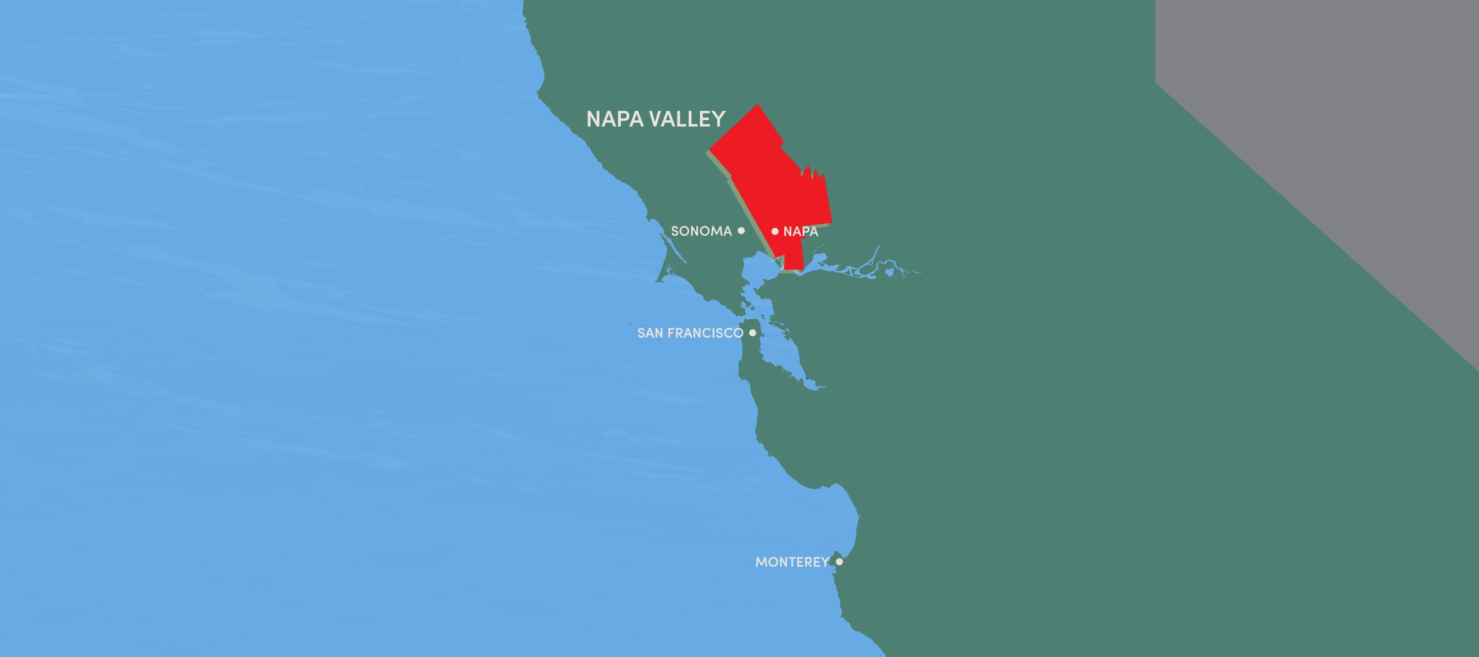 Map of California highlighting the location of the Napa Valley AVA